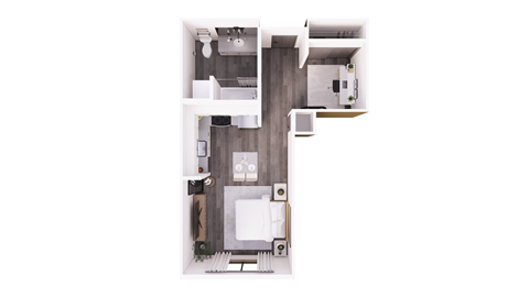 Floor plan for studio, 1 bath, 496 sqft